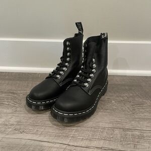 Dr. Martens 1460 Pascal Boots Womens 5 Black HDW Combat Virginia Leather NEW